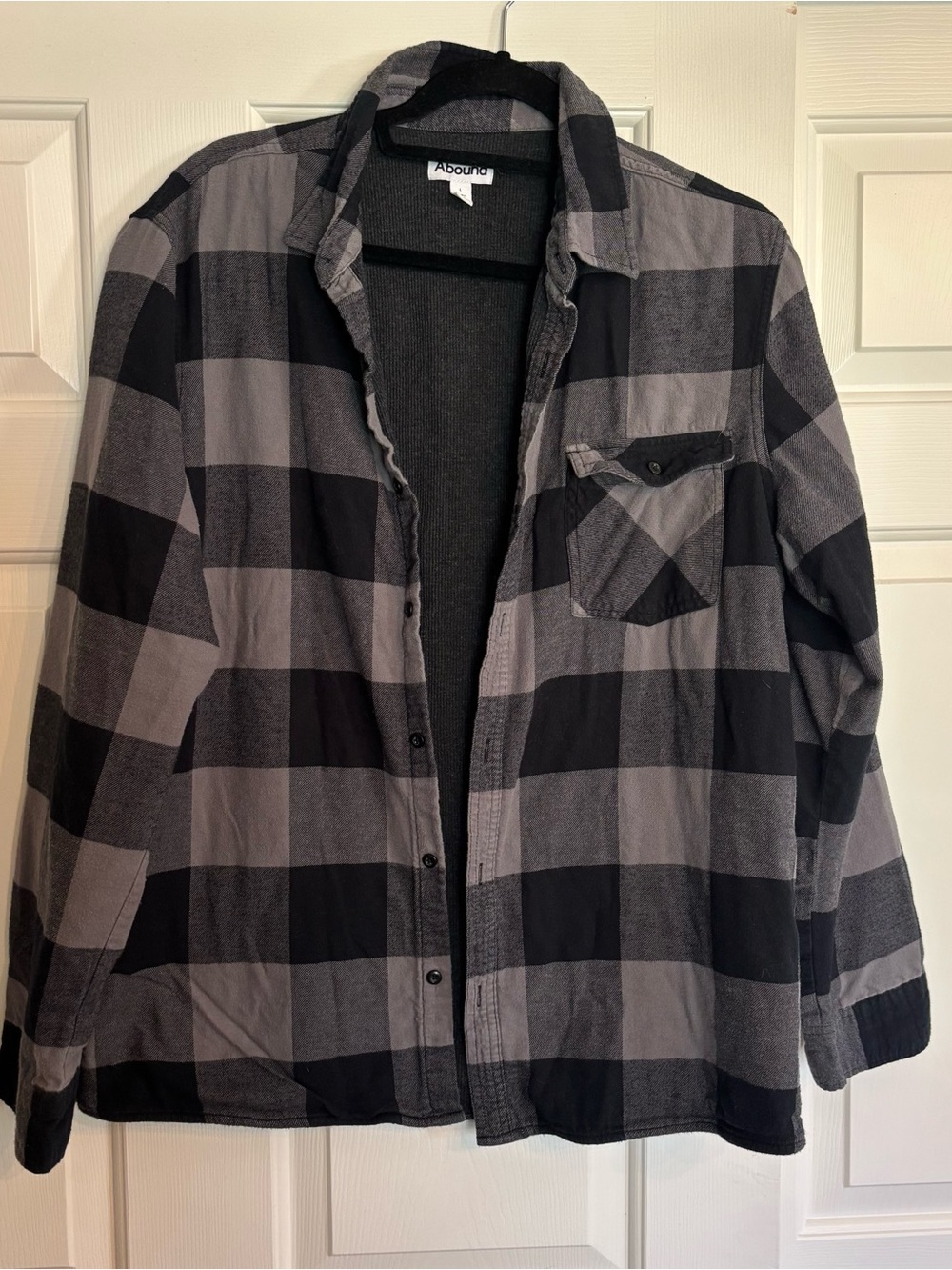 Abound Men's Plaid Shacket Jacket Button Front Lined Pockets Gray/Black Size L